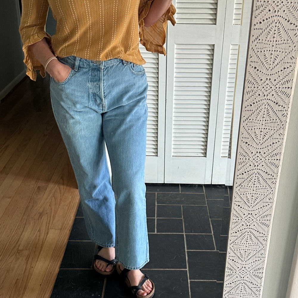 H&M Women's Button Fly Cropped High Rise Wide Leg Jeans